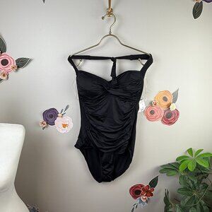 Liz Claiborne Black Ruched One Piece Swimsuit - Size - 14